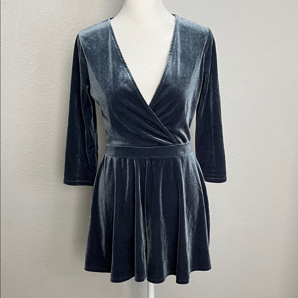 Silence + Noise Velvet Romper Blue Size Small